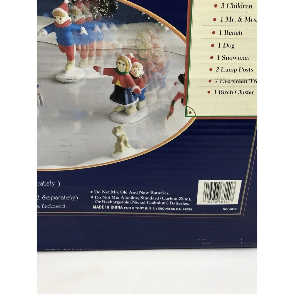 Vintage Happy Winter Holiday Village Skating Pond Musical Works And Complete